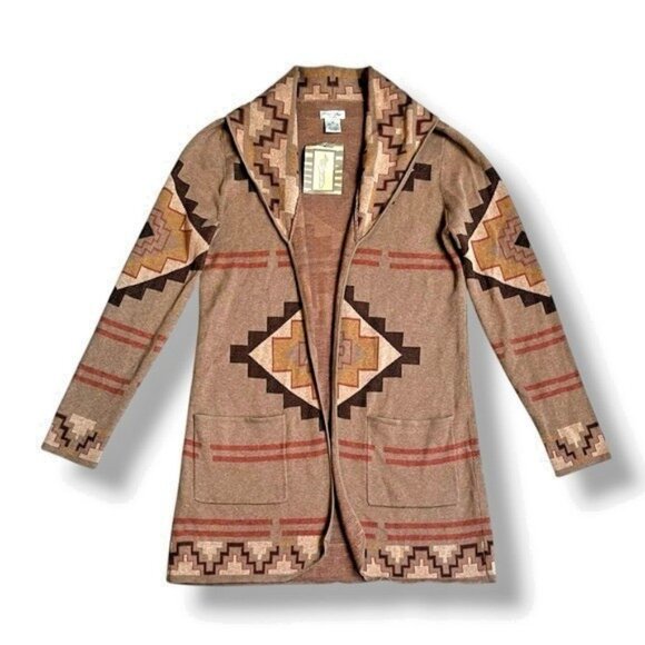 Tasha Polizzi Sweaters - Tasha Polizzi Elvira Long Cardigan Tan Black Small NWT